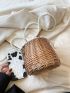 Mini Straw Bag Drawstring Design Pearl Strap