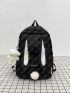 Large Classic Backpack Cartoon Ear & Pom Pom Decor With Bag Charm