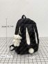 Large Classic Backpack Cartoon Ear & Pom Pom Decor With Bag Charm