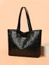 Large Shoulder Tote Bag Geometric Embossed Letter Decor