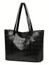 Large Shoulder Tote Bag Geometric Embossed Letter Decor