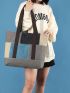 Color Block Shopper Bag Double Handle With Zipper Polyester