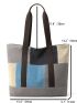 Color Block Shopper Bag Double Handle With Zipper Polyester