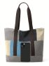 Color Block Shopper Bag Double Handle With Zipper Polyester