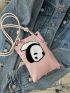 Mini Square Bag Cartoon Panda Patch Decor No-closure Canvas Cute