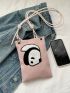 Mini Square Bag Cartoon Panda Patch Decor No-closure Canvas Cute