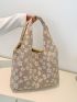 Oversized Shopper Bag Flower Jacquard No-closure Double Handle