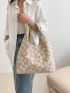 Oversized Shopper Bag Flower Jacquard No-closure Double Handle