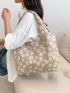 Oversized Shopper Bag Flower Jacquard No-closure Double Handle