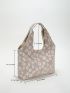 Oversized Shopper Bag Flower Jacquard No-closure Double Handle