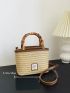 Small Straw Bag Double Handle Letter Patch Decor