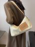 Letter Patch Decor Hobo Bag Adjustable Strap With Zipper Canvas Casual