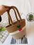 Cherry Decor Straw Bag Colorblock Vacation