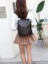 Metal Detail Textured Classic Backpack Pu Elegant