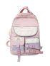 Letter Graphic Colorblock Classic Backpack Preppy For School With Cartoon Bag Charm