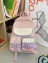 Letter Graphic Colorblock Classic Backpack Preppy For School With Cartoon Bag Charm