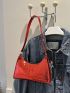 Crocodile Embossed Baguette Bag Neon Red