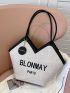 Letter Embroidered Shoulder Tote Bag With Bag Charm