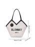 Letter Embroidered Shoulder Tote Bag With Bag Charm