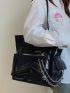 Chain Decor Shoulder Tote Bag Medium Black