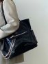 Chain Decor Shoulder Tote Bag Medium Black