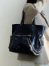 Chain Decor Shoulder Tote Bag Medium Black