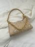 Floral Embroidered Straw Bag Chain Decor
