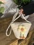 Small Straw Bag Flower Decor