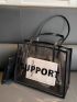 Clear Beach Bag Contrast Binding Letter Graphic With Inner Pouch