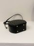 Mini Novelty Bag Black Geometric Embossed Zipper Adjustable-strap PU
