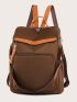 Tassel Decor Classic Backpack Brown Pocket Front