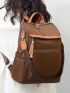 Tassel Decor Classic Backpack Brown Pocket Front