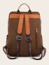 Tassel Decor Classic Backpack Brown Pocket Front