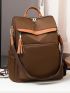 Tassel Decor Classic Backpack Brown Pocket Front