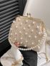 Pearl Decor Straw Bag Kiss Lock