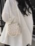 Pearl Decor Straw Bag Kiss Lock