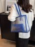 Contrast Binding Tote Bag With Inner Pouch PVC Letter Graphic, Clear Bag