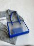 Contrast Binding Tote Bag With Inner Pouch PVC Letter Graphic, Clear Bag