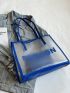 Contrast Binding Tote Bag With Inner Pouch PVC Letter Graphic, Clear Bag