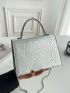 Crocodile Embossed Flap Square Bag Metallic Funky