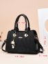 Letter Detail Double Handle Tote Bag With Cartoon Bag Charm, Mothers Day Gift For Mom