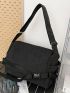 Release Buckle Decor Messenger Bag Casual Black