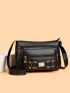 Metal Decor Square Bag Pocket Front Zipper Elegant