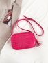 Crocodile Embossed Square Bag Pu Fashion Tassel Decor