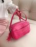 Crocodile Embossed Square Bag Pu Fashion Tassel Decor