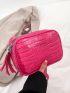 Crocodile Embossed Square Bag Pu Fashion Tassel Decor