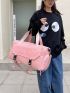 Release Buckle Decor Travel Bag With Zipper Double Handle Waterproof Pink