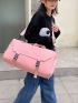 Release Buckle Decor Travel Bag With Zipper Double Handle Waterproof Pink