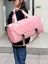 Release Buckle Decor Travel Bag With Zipper Double Handle Waterproof Pink