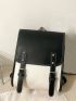 Two Tone Flap Backpack Buckle Design Studded Decor